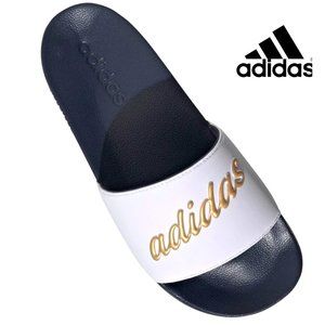 NWT ADIDAS Adilette Slides Flip Flops Slippers Athleisure White Navy Gold  11
